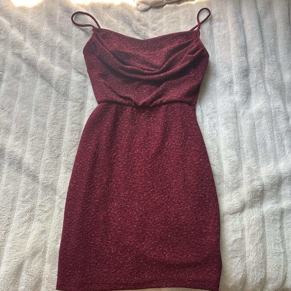 Lovely Day Red Slip Mini Dress Sleeveless Cowl Neck